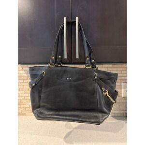 Lauren Ralph‎ Lauren RLL Black Leather Satchel Shoulder Bag Gold Hardware purse